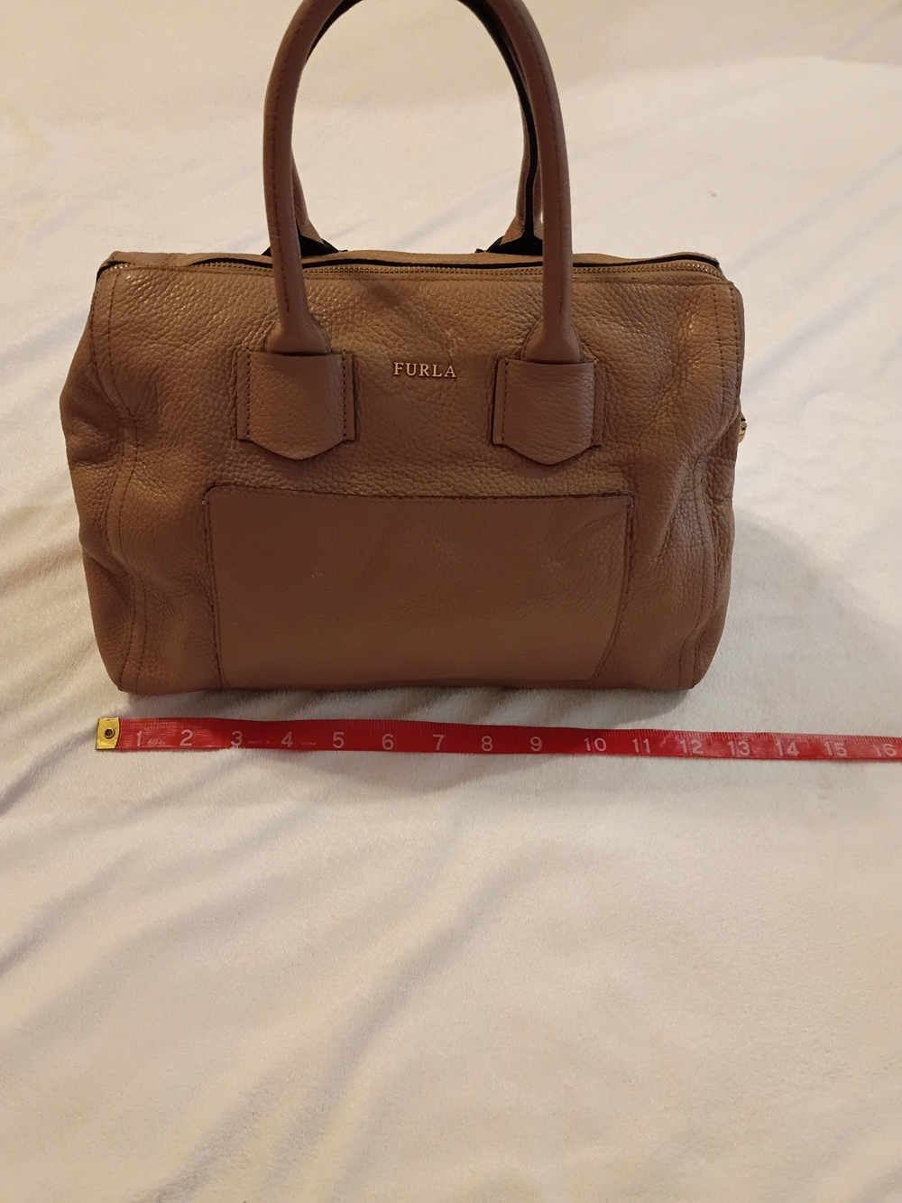 Furla Alba Medium Pebbled  Leather Satchel Bag Cross Body In Caramello - Picture 9 of 13